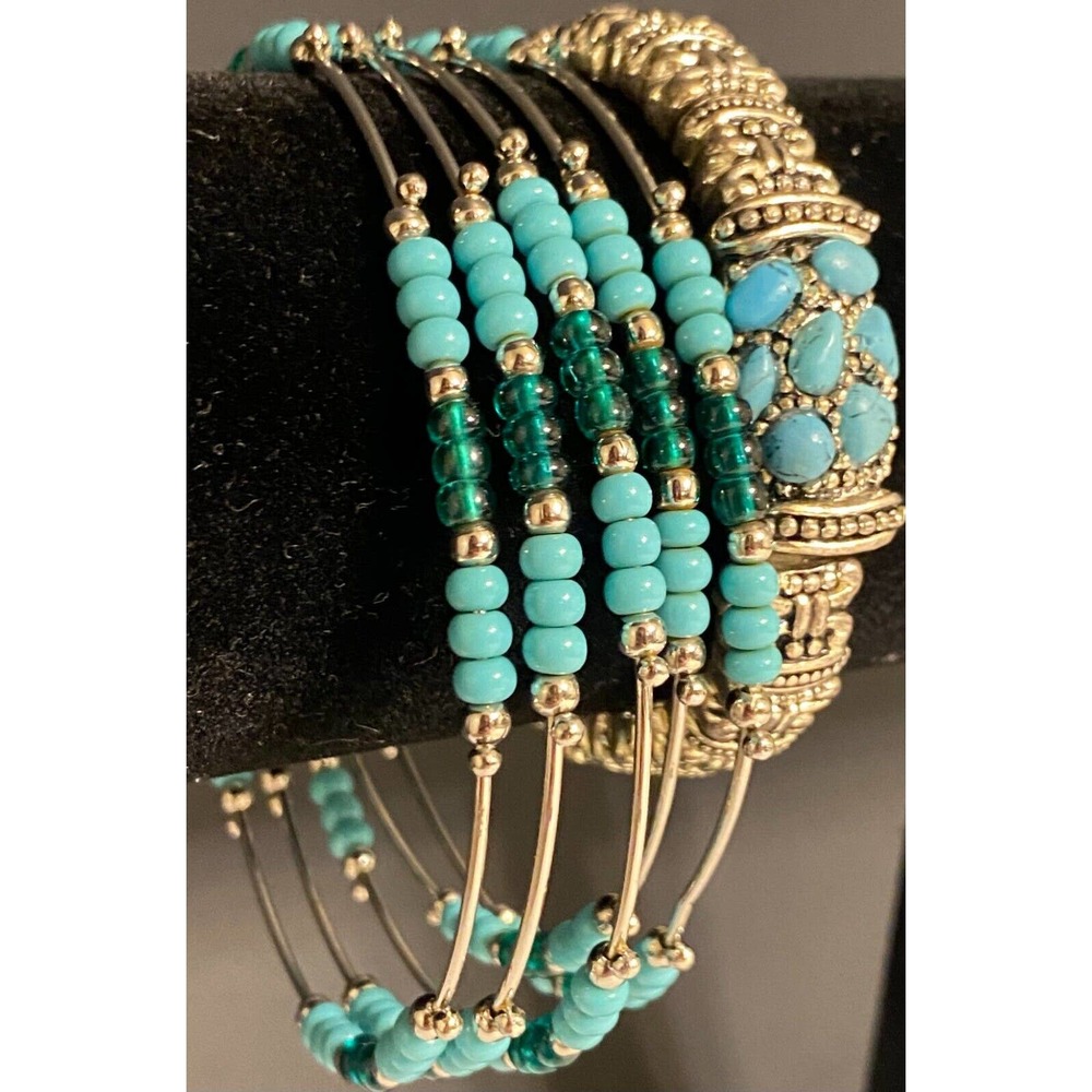 Turquoise Blue Silver Tone Stackable Bracelet Set - image 2
